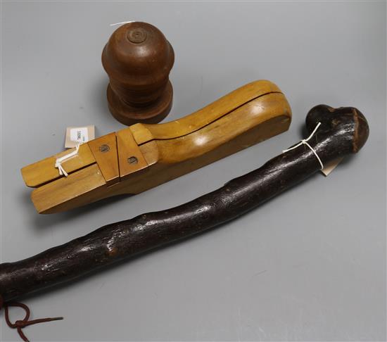 After Renato Bertelli, a turned wood Head of Mussolini and two other items,
